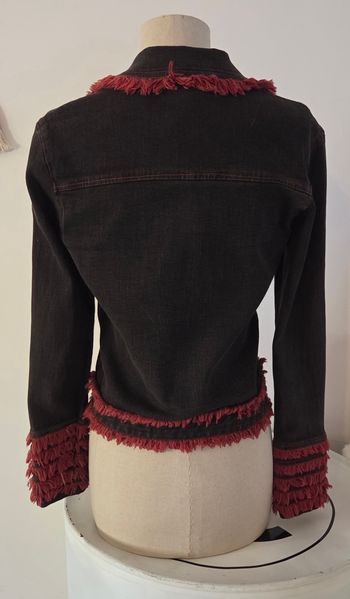 FRANCK L. PARIS – Veste Denim Noir & Rouge à Franges – Taille M (38/40) – Excellent État