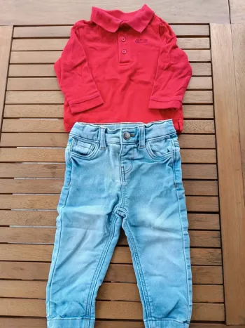 Ensemble jeans polo rouge et bleu  bébé taille 12mois
