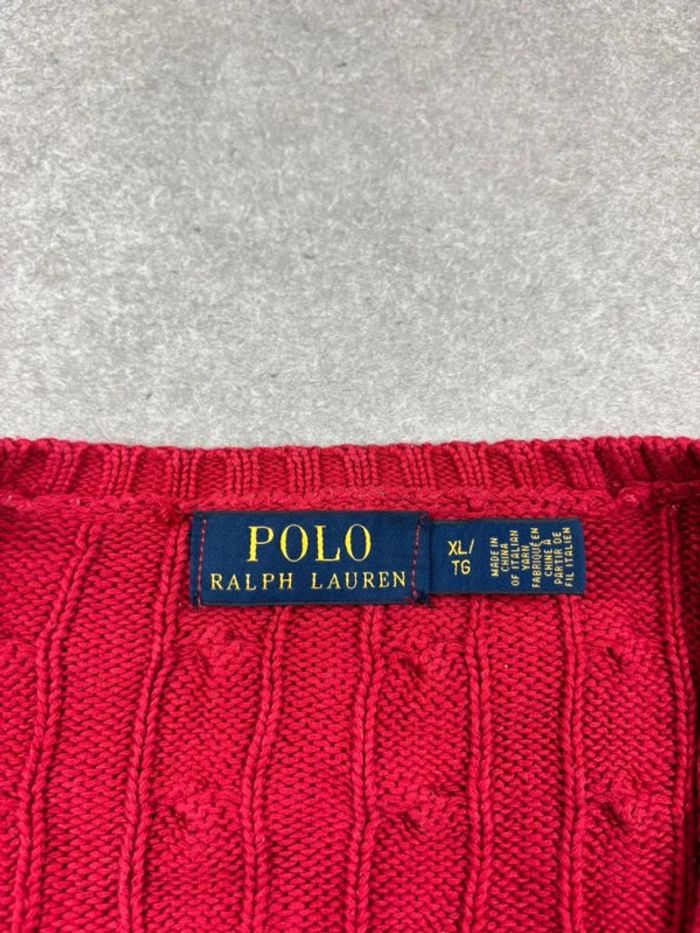 Pull d’hiver torsadé en maille Ralph Lauren rouge col V taille XL femme - photo numéro 7