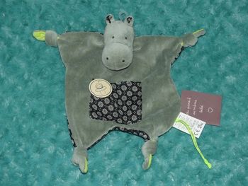 Doudou plat hippopotame vert bleu Dpam 🦛Neuf