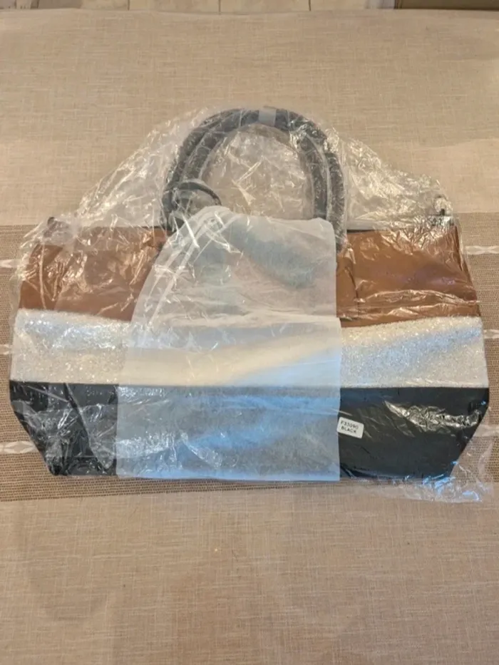 Très joli sac cabas pour l'automne, neuf, marron argenté noir paillettes - photo numéro 2