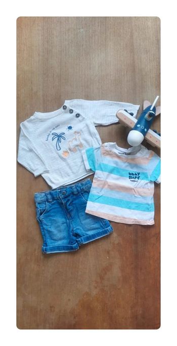 🌼 Ensemble été Tape à l'œil short jeans tee-shirt surf pull palmier garçon 3mois 59cm 👶