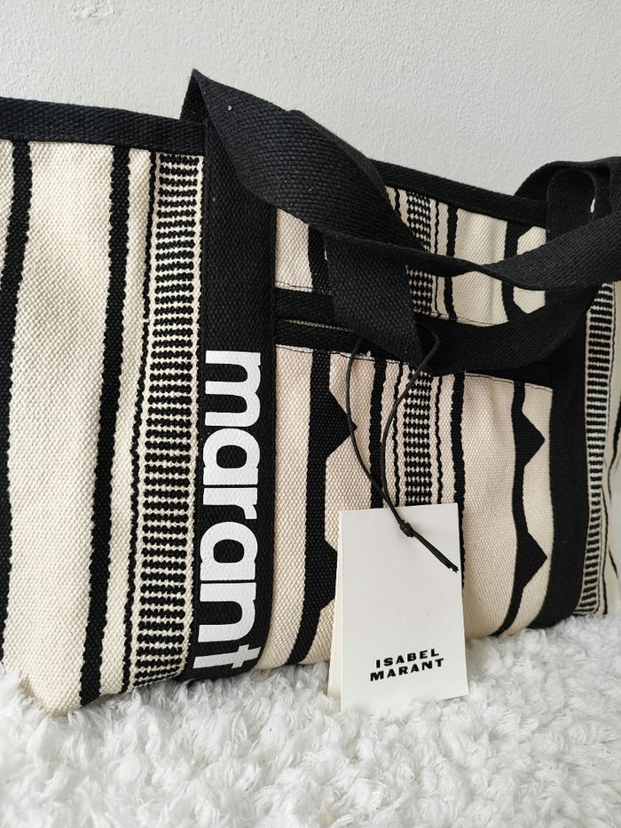 Sac cabas Isabel Marant en toile beige et noir - photo numéro 9