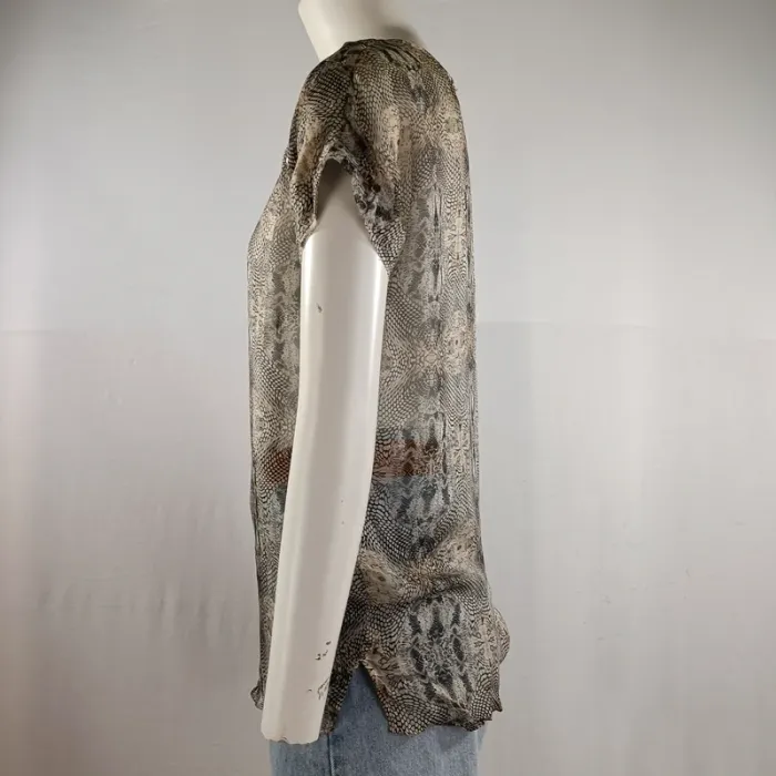 Top IKKS imprimé python soie et polyester, manches courtes cloutées, taille S A1205 - photo numéro 2