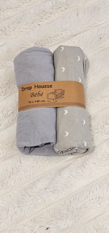 Lot de 2 draps housses 70×140 cm 100% coton Neufs