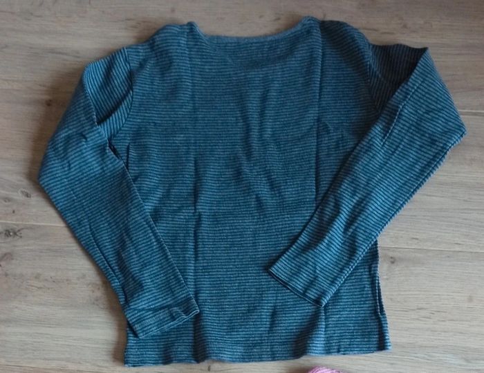 t-shirt à manches longues rayés / marinière gris avec écriture en strass in extenso 10 ans - photo numéro 4