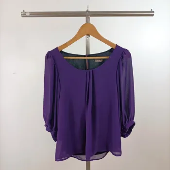 Blouse violette fluide manches bouffantes transparence légère Grain de Malice T38 A1436