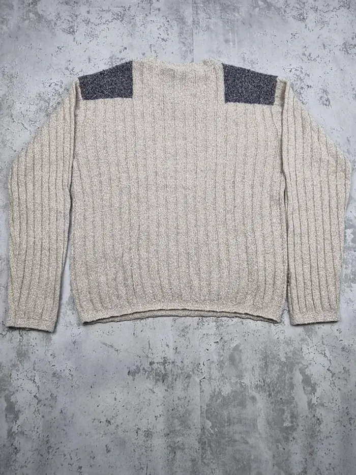 Pull col V Tommy Jeans beige à épaules grises – Taille L Femme (mesures en photos) - photo numéro 4
