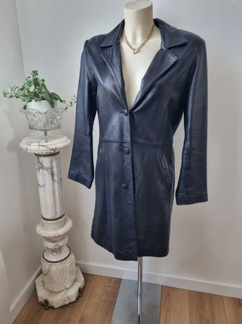 Veste longue en cuir vintage