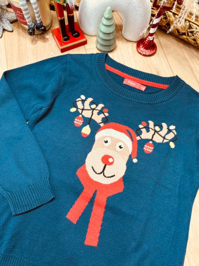 Taille 8 ans pull Noël garçon Tissaia bleu marine rouge * cerf * 🎄 - photo numéro 2