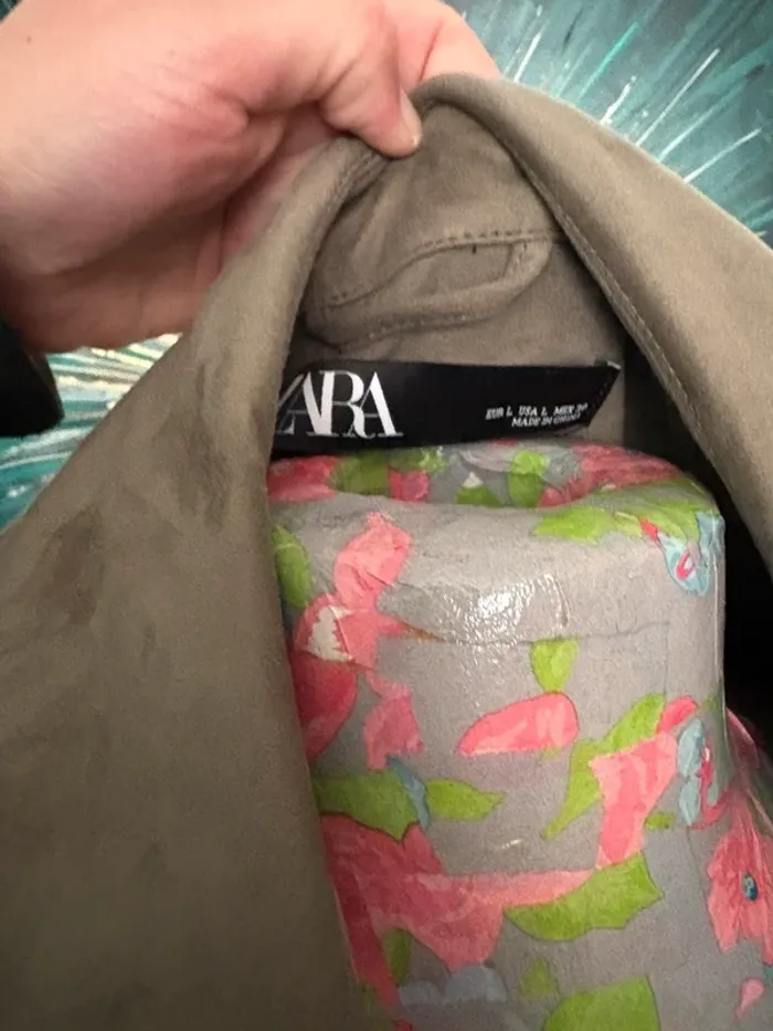 Veste Zara neuve effet suédine kaki - photo numéro 3