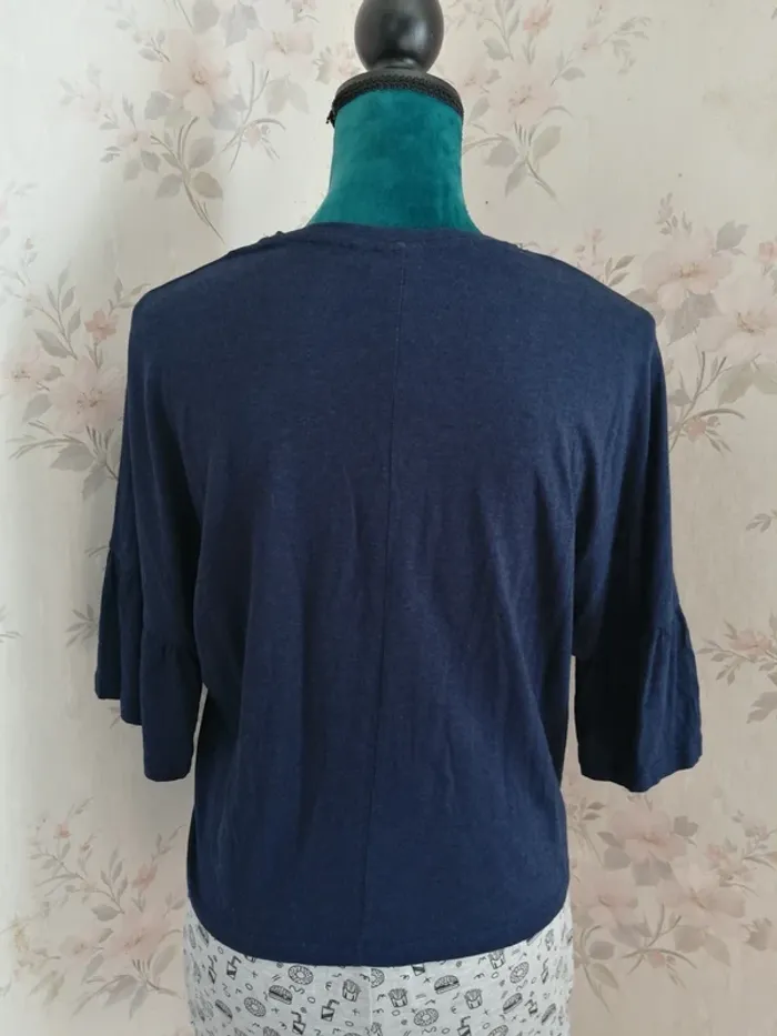 Tee-shirt bleu marine à message avec manches à volant / lola paris / (M) - photo numéro 5