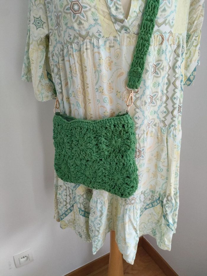 sac crochet façon paille vert - photo numéro 3