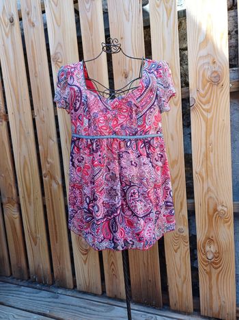 Jolie tunique à manches courtes rouge imprimée Bleu Bonheur taille 42