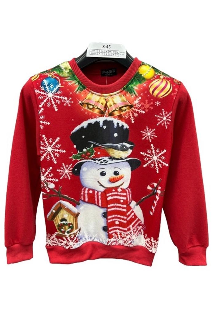 Sweat de Noël Enfant – Bonhomme de Neige Festif – Rouge