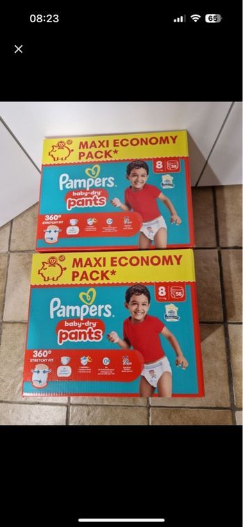 2 cartons de couches Pampers taille 8 pants