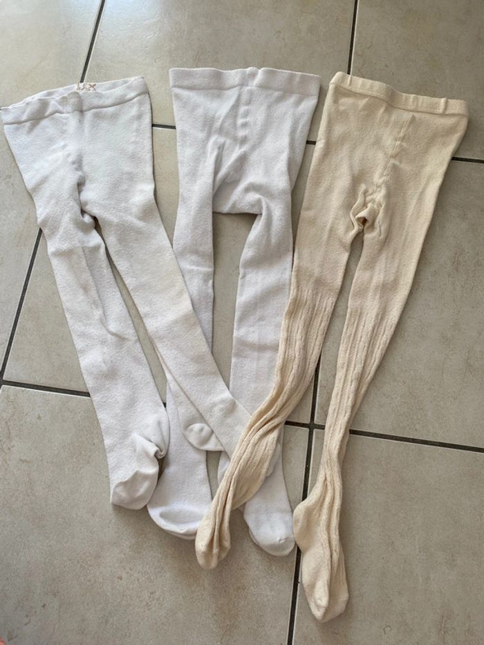 Lot de 3 collants fille 24 mois blanc beige - photo numéro 4