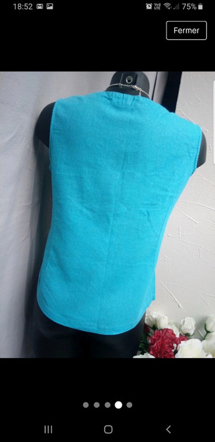 🌻 Blouse turquoise en lin - photo numéro 3