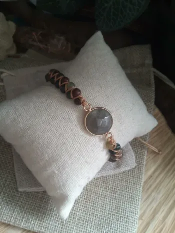 Bracelet bohème coton et pierres naturelles