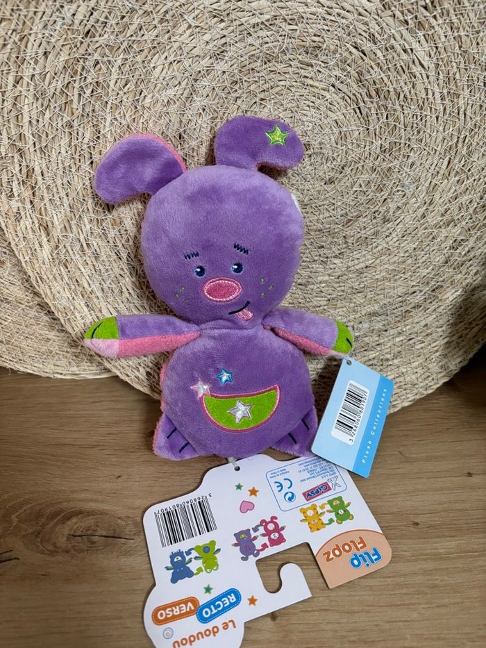 Neuf doudou réversible chat rose lapin violet gipsy - photo numéro 2