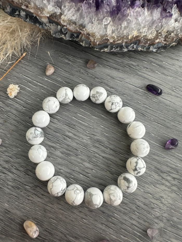 Bracelet grosse perles en Howlite véritable du Canada – Pierre naturelle - photo numéro 2