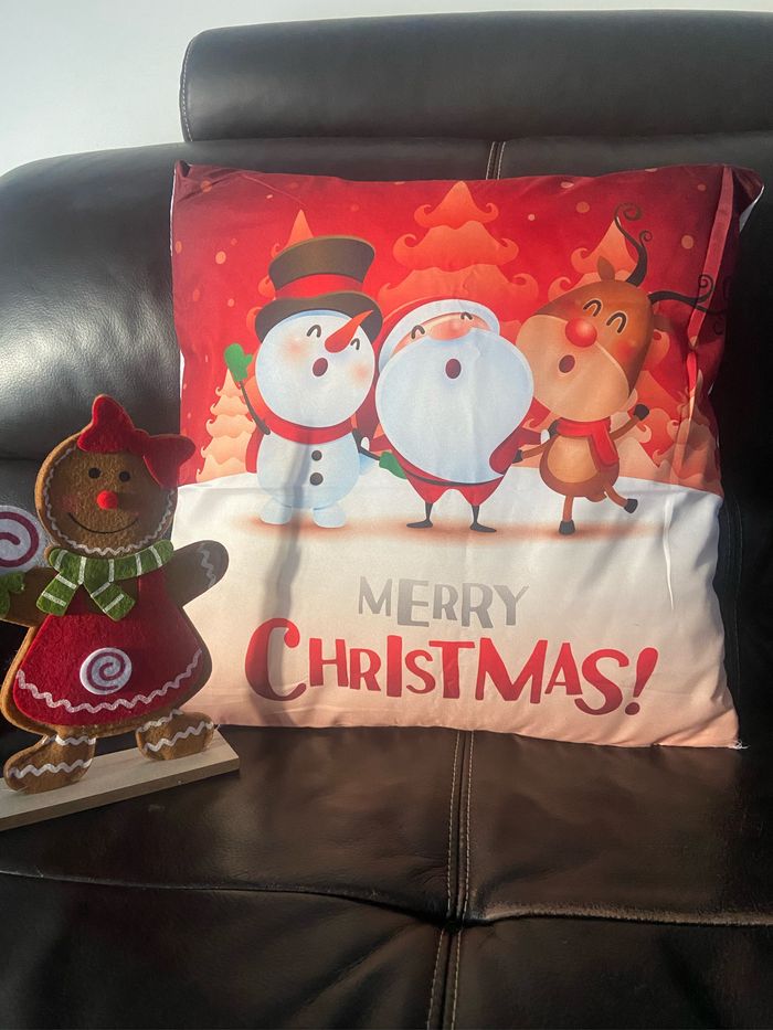 Housse de coussin / taie d’oreiller bonhomme de neige,papa Noël,cerf (merry Christmas)
