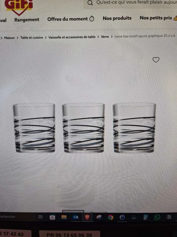 Lot de 6 verres bas motif rayure graphique 25 cl Gifi