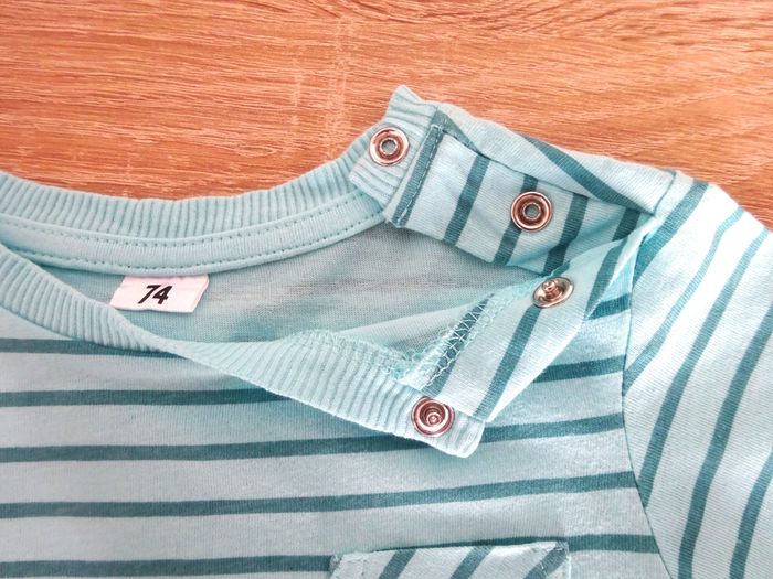 T-shirt MC bleu turquoise rayé bébé 9 mois - photo numéro 3