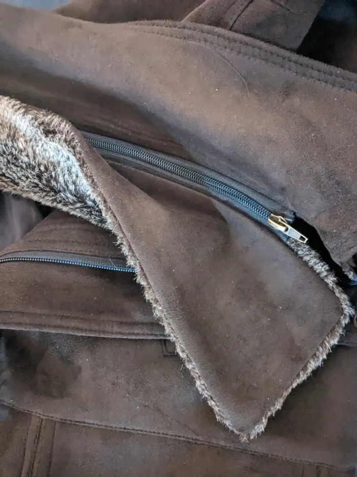 Manteau long Vintage AE High Fashion - Marron fourrure beige. - photo numéro 7