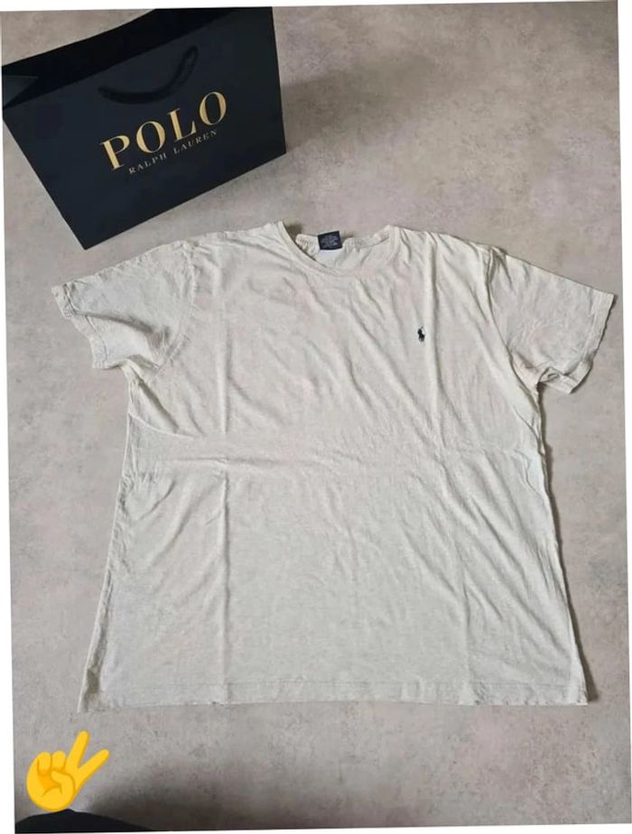 T-shirt Ralph Lauren XL coupe col rond blanc beige Homme Men tee004b - photo numéro 4