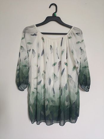 Blouse fluide à plumes dégradée vert foncé vintage