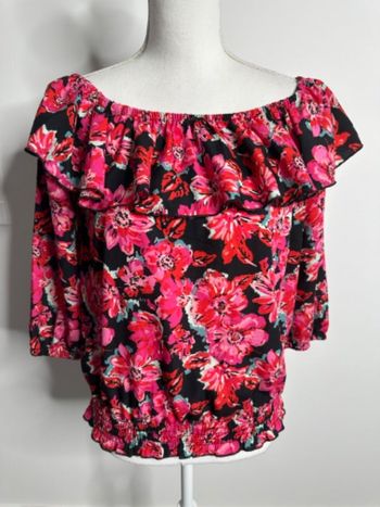 Blouse à fleurs et volants rose et multicolore T36 S