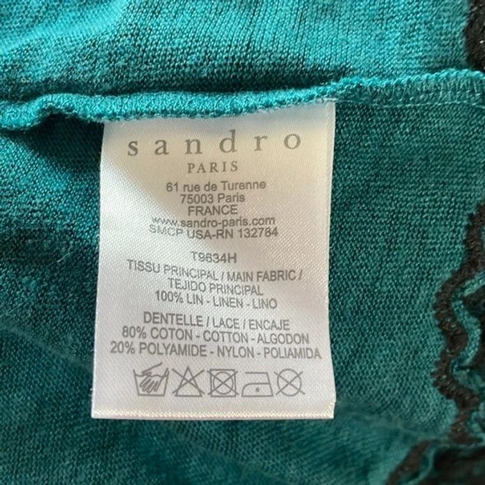 Sublime Top Sandro en lin bleu canard avec dentelle Taille S🦆 - photo numéro 7