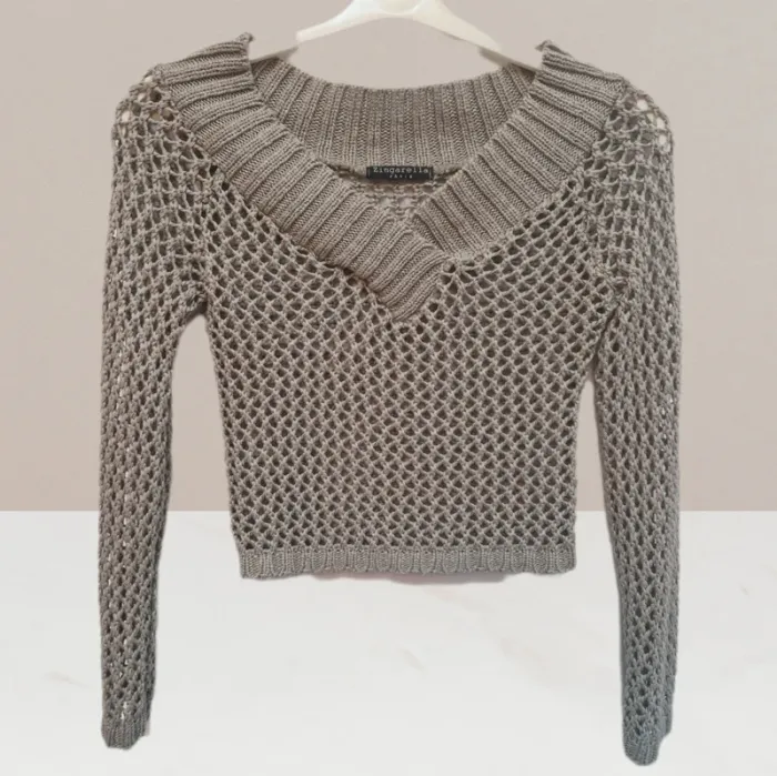 Pull col V à troues kaki - Zingarella - taille XS