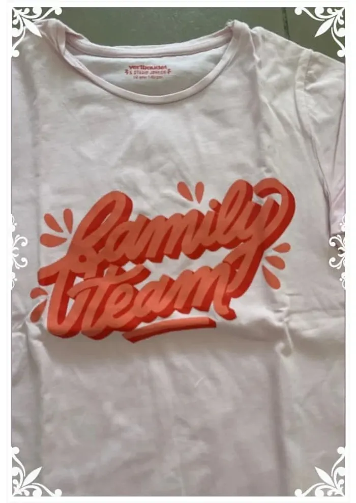 T-shirt rose fille 10 ans Vertbaudet - "Family team" - photo numéro 3