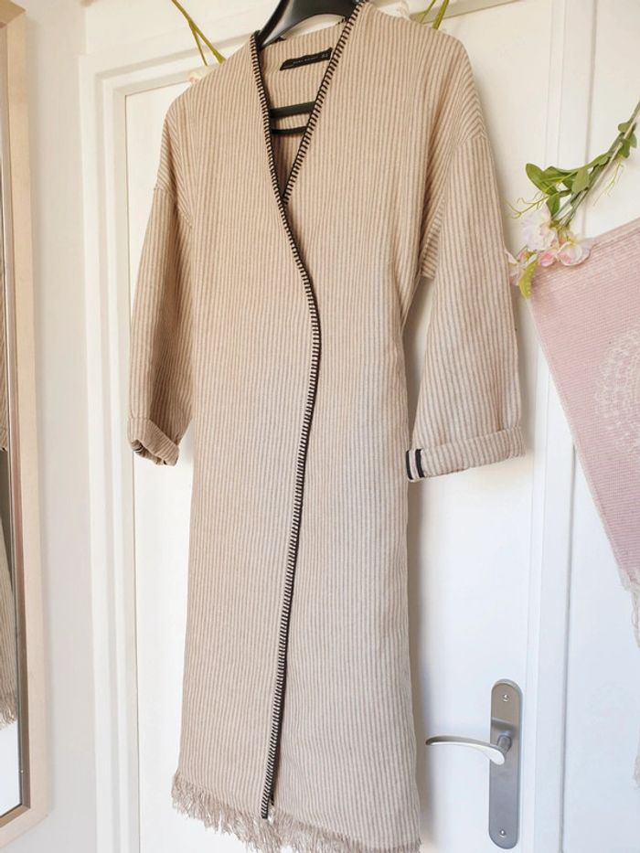 Veste longue Blazer Cardigan Trench 100% lin Zara Taille S - photo numéro 4