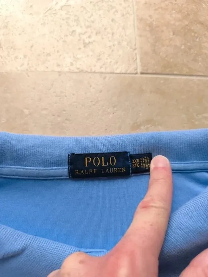 Polo Ralph Lauren homme pima coton 3XB bleu clair logo marine excellent état - photo numéro 5