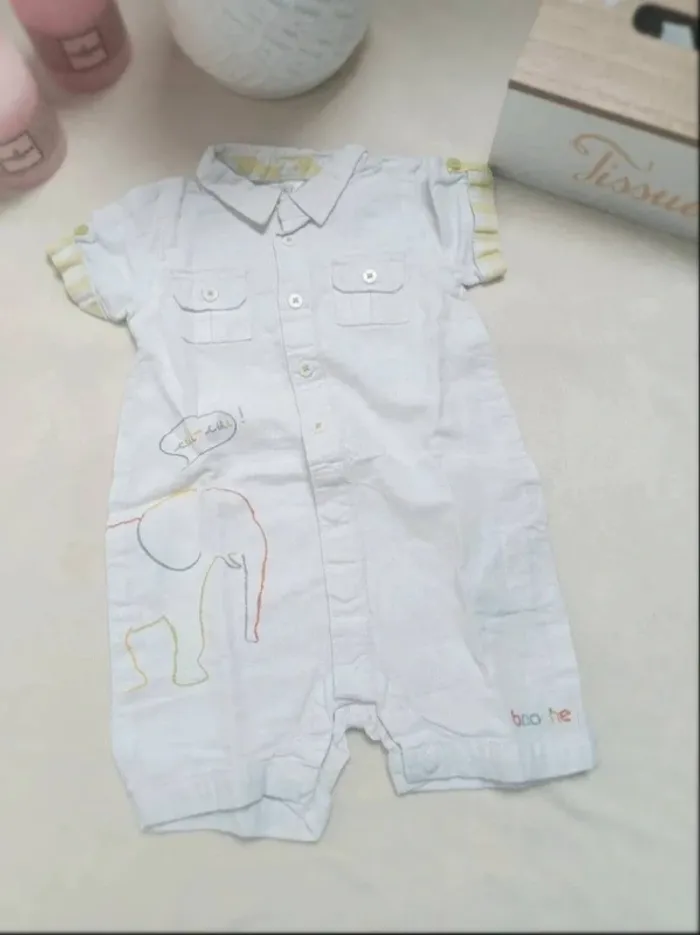 Combishort en lin blanc Brioche garçon 6 mois