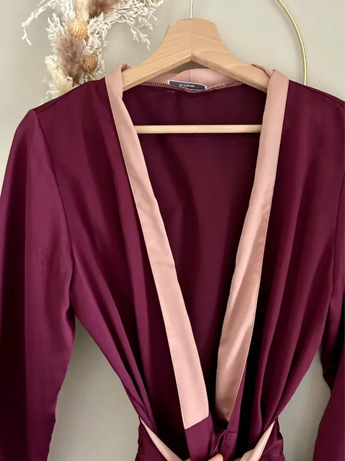 Peignoir satiné bicolore Etam – violet & rose clair - photo numéro 3