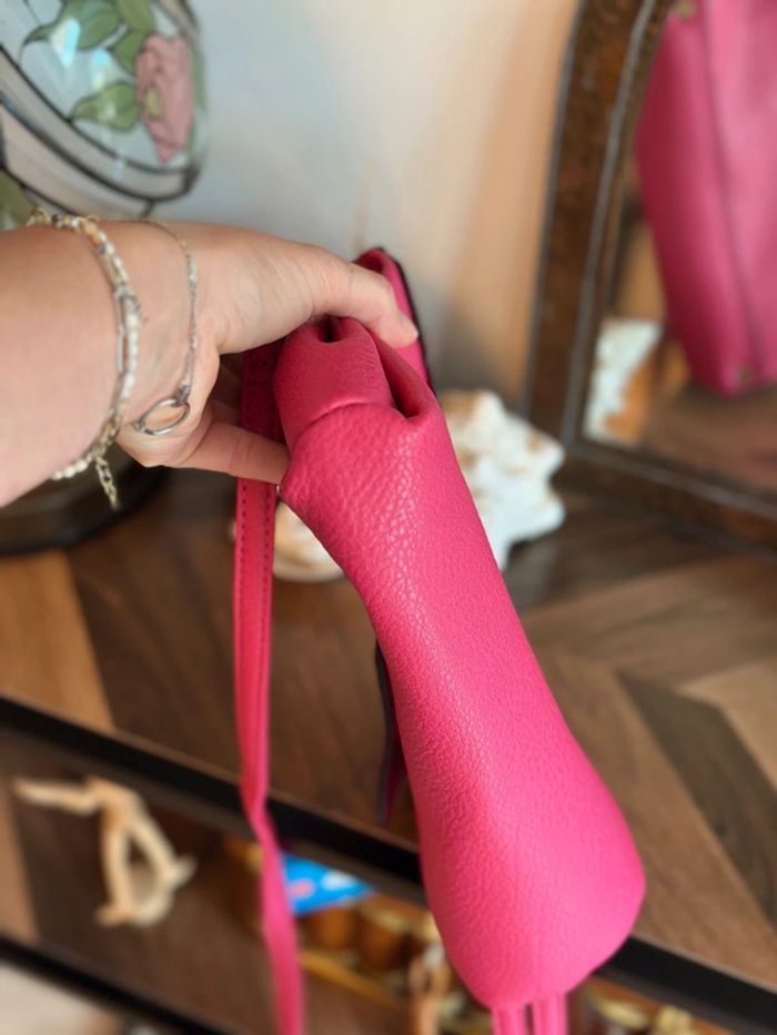 Sac en cuir rose Borse in Pelle – Bandoulière ajustable porté épaule - photo numéro 6