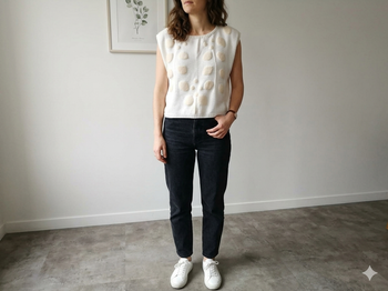 pull sans manches coton et angora blanc tricoté main taille 38 Phildar neuf 