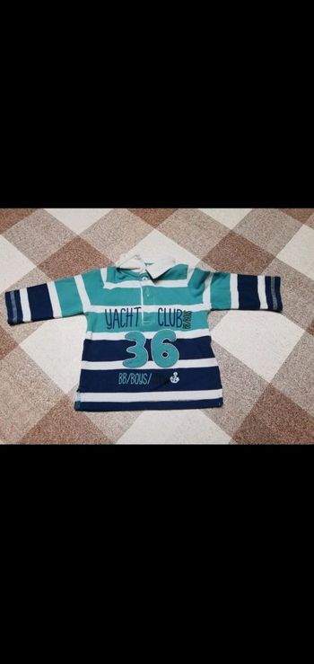 Polo 3 mois manches longues rayé vert/bleu