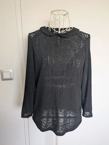 Blouse légère noire col claudine & dentelle 38