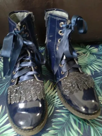 Bottines fille bleu marine brillant avec paillettes 38