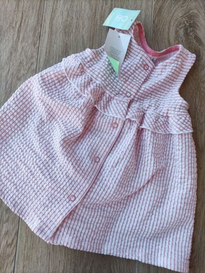 Robe + bloomer rayé rose et blanc Obaïbi 6 mois