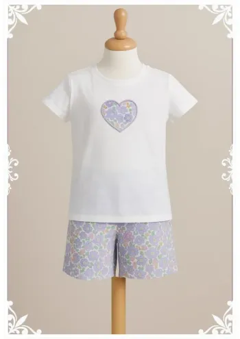🌸 Pyjama fille 12 ans – Haut Kiabi brodé & short fait main