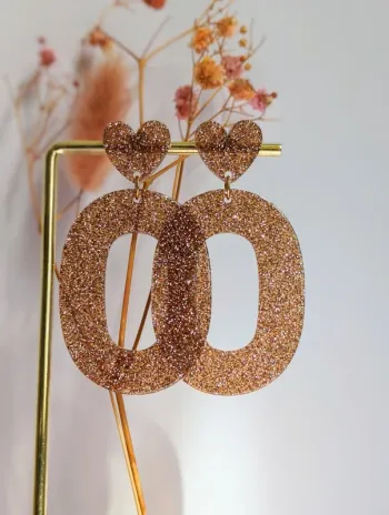Boucles d'oreilles pendantes paillettes bronze coeur ovale