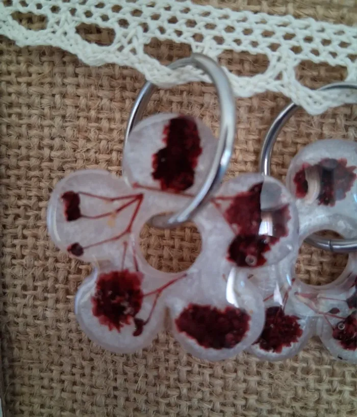 1 paire de boucles d'oreilles anneaux grandes pampilles fleurs séchées - photo numéro 3