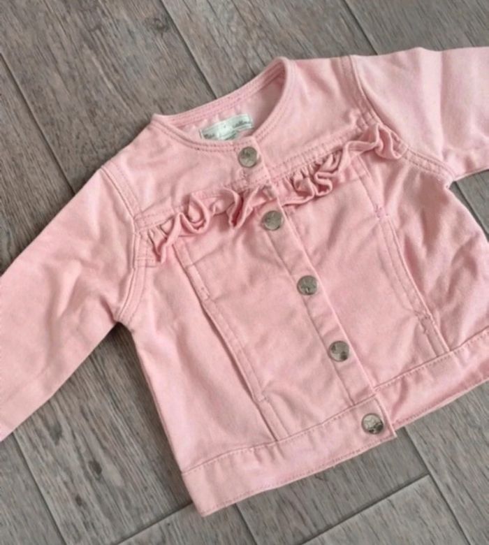 Veste en jean rose avec volants mes petits cailloux  12 mois