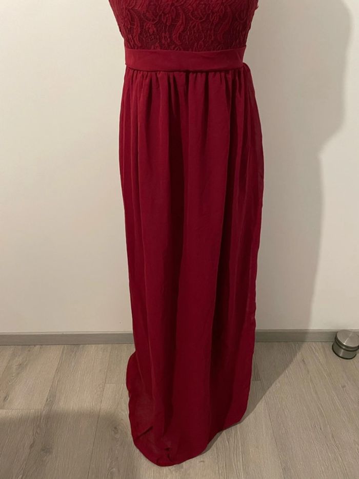 Robe longue bordeaux sans manche large bretelle à dentelle doublé voile ceinture taille taille M - photo numéro 3